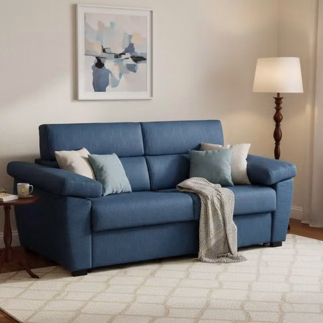 Divano Letto Trino DMORA 3 Posti Blu con Rivestimento Sfoderabile Made in Italy L: 225 cm, P: 95 cm – 1