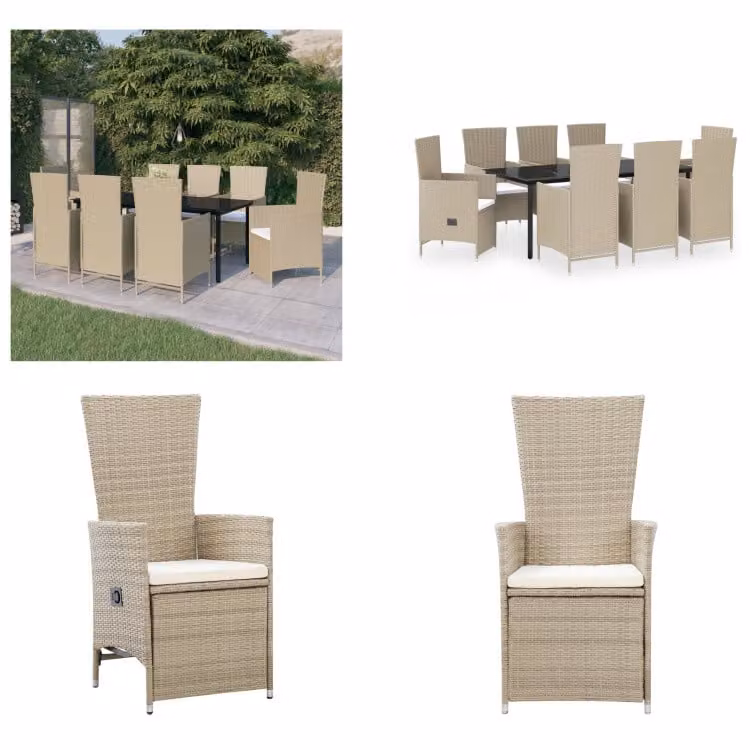 vidaXL Set da pranzo da giardino 9 pezzi con cuscini beige - Set da pranzo da giardino - Gruppi da pranzo da giardino - Set di mobili da giardino - Set di mobili da giardino