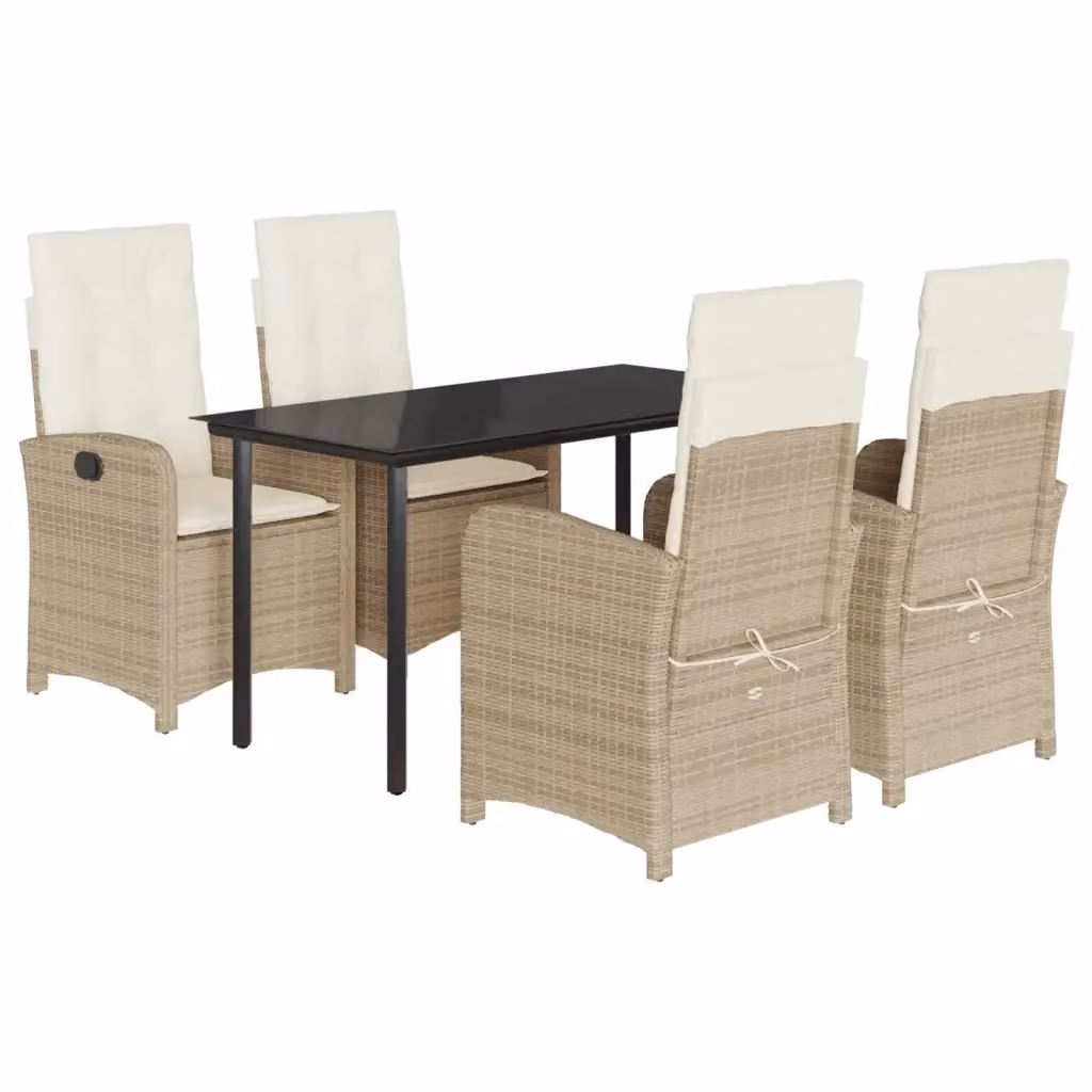 Set da Pranzo da Giardino 5 pz vidaXL in Polyrattan con Cuscini Beige e Tavolo in Vetro Nero – 2