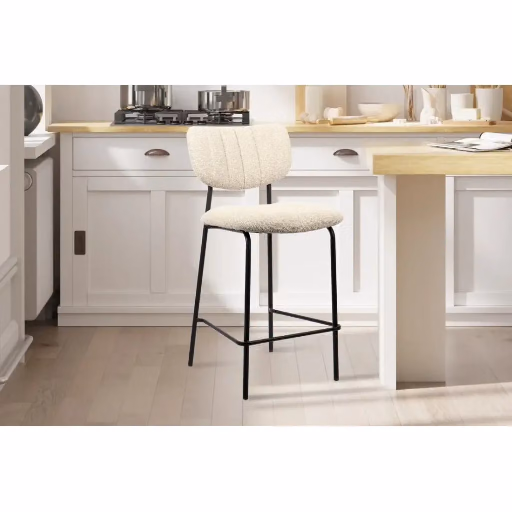 Sedia da bancone Meublorama in tessuto beige con piedi in metallo nero stile industriale Altezza: 97 cm – 2