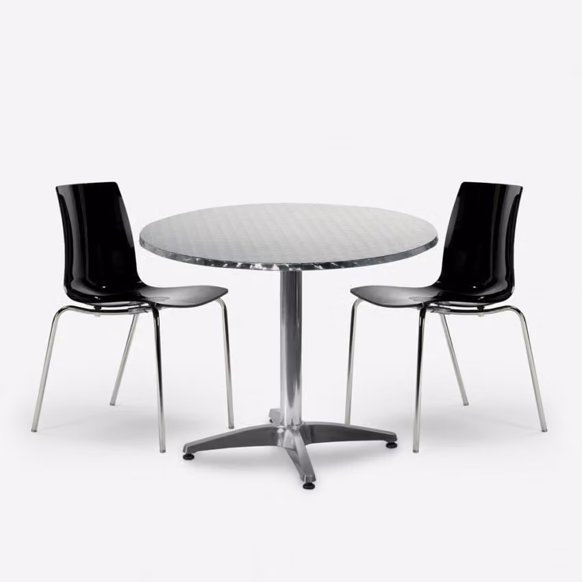 Set da giardino con 2 sedie moderne e tavolo rotondo da 70 cm in acciaio Remos - nero