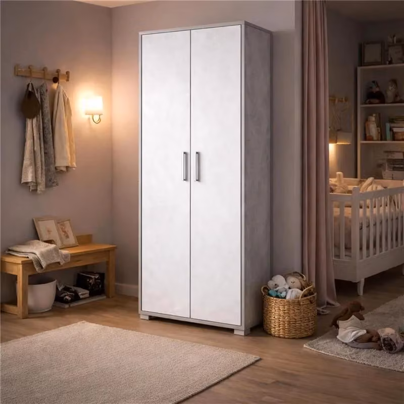 Armadio da arredo moderno con 2 ante in MDF, colore cemento e ossido bianco, H: 199 cm, L: 71 cm, P: 41 cm – 2