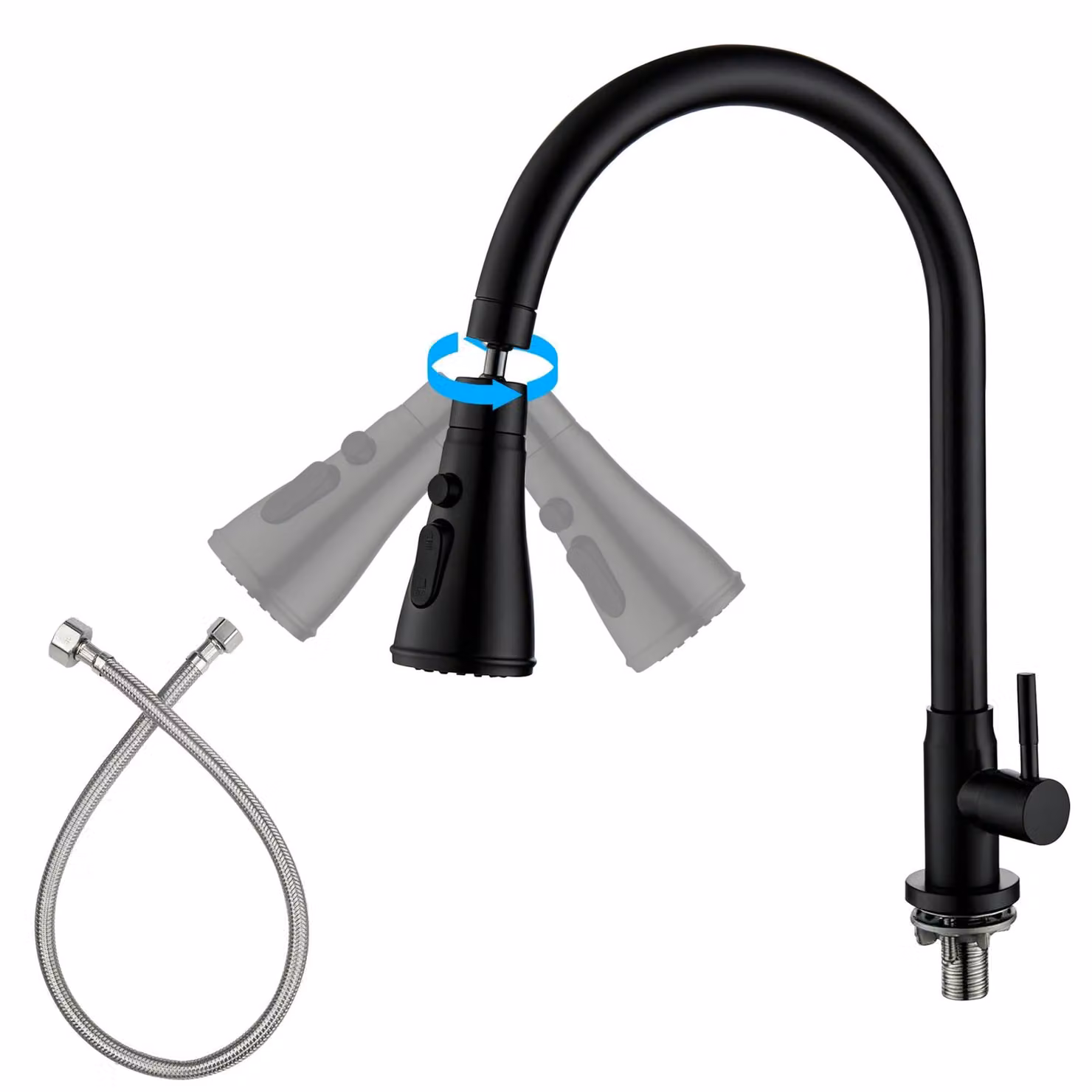 Solidchoice - Rubinetto da cucina ad arco alto per acqua fredda, finitura nera opaca