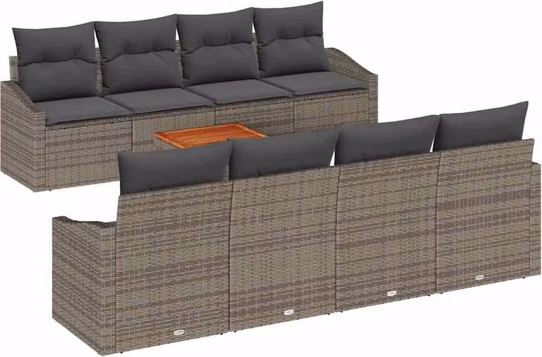 Set Divano da Giardino 9 pcs Grigio polyrattan