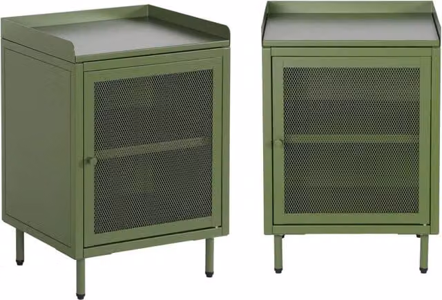 Comodini industriali in metallo, 1 anta, set 2 40x58,5 cm, verde