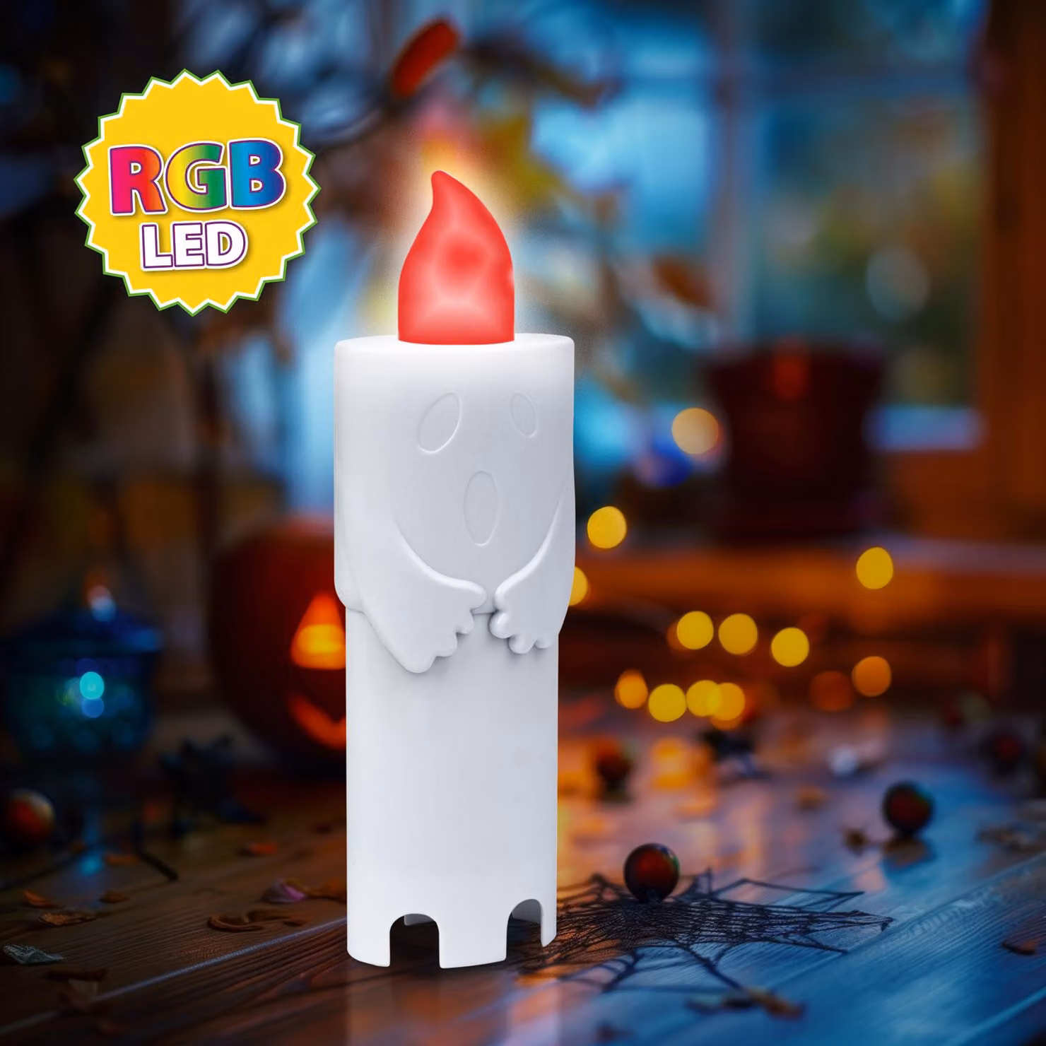 Lanterna LED a tema Halloween - fantasma - LED multicolore - 12 x 4,5 x 3 cm