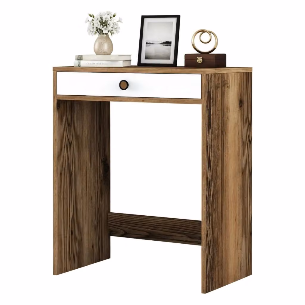 Consolle Bedonia DMORA, tavolo multiuso e scrivania da corridoio, L: 70 cm, P: 40 cm, H: 85 cm, Marrone e Bianco – 2