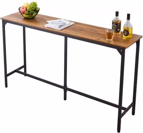 Tavolo da Bar VEVOR Rettangolare in Stile Industriale, Marrone Chiaro e Nero, L: 160 cm, P: 39,8 cm, H: 91,5 cm