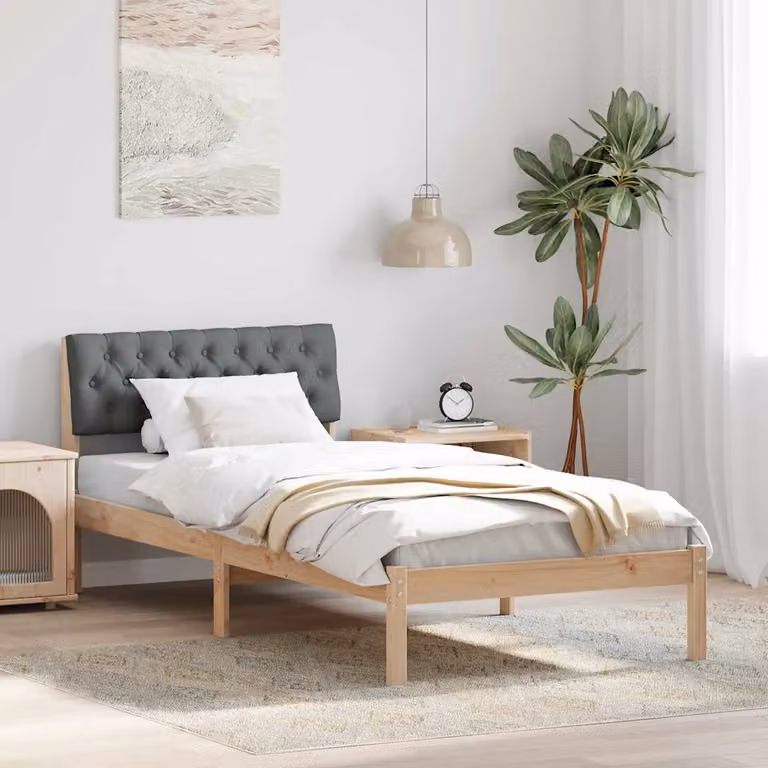 Struttura del letto moderna vidaXL in legno di pino marrone e grigio scuro, L/P/H: 90 x 190 cm