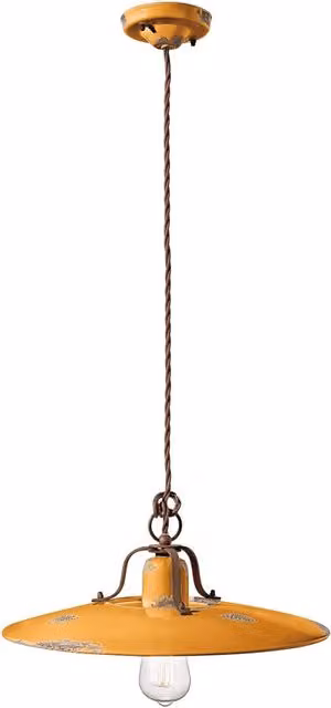 Lampadario Vintage Country Ferro E Ceramica Giallo 1 Luce E27