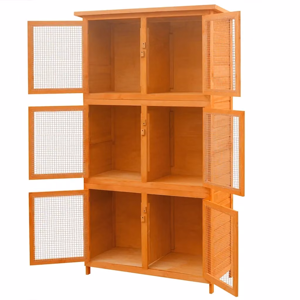 Conigliera vidaXL in legno di abete con 6 stanze per piccoli animali, resistente alle intemperie, colore marrone e nero, L: 180 cm, P: 102 cm, H: 48 cm – 2
