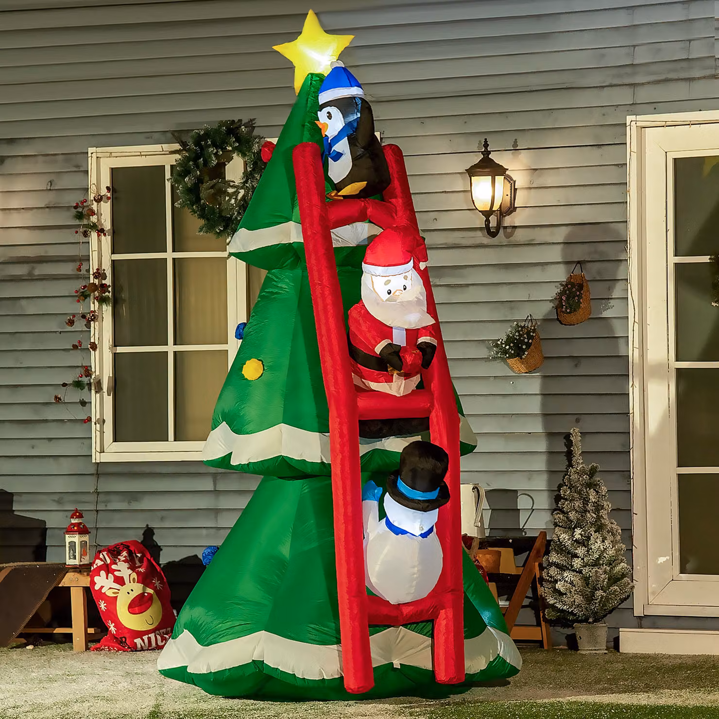 Albero di Natale Gonfiabile Outsunny con Babbo Natale e Luci LED, Colore Verde e Multicolore, L/P/H: 162 x 125 x 247 cm – 2
