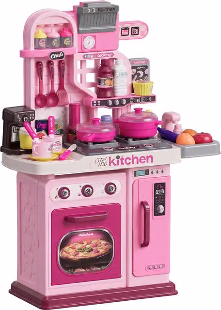 Cucina Giocattolo AIYAPLAY per Bambini con Luci, Suoni e Rubinetto, 33 Pezzi, Rosa, L/P/H: 53 x 22 x 69 cm
