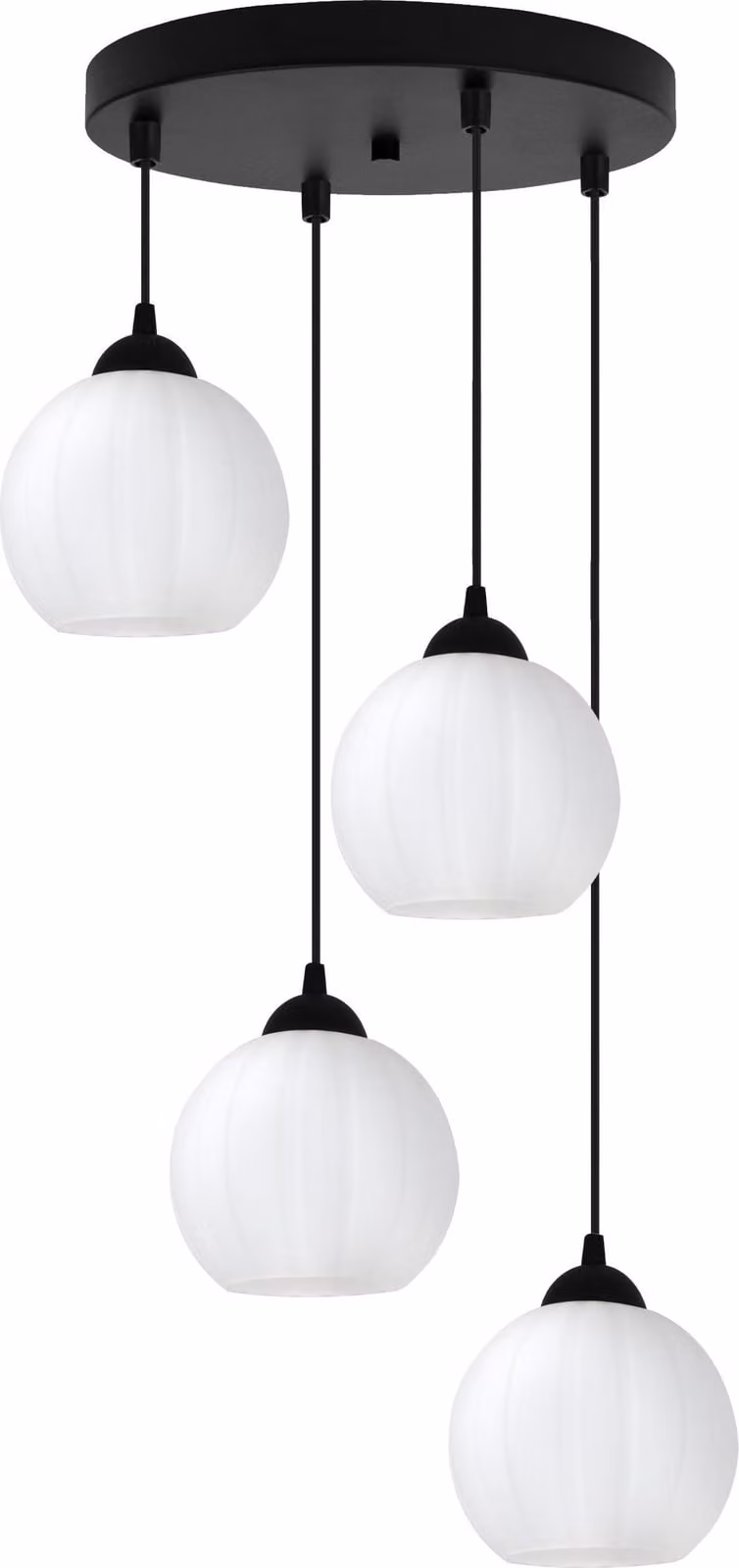 Lampada a sospensione Costa nera a 4 luci con sfere bianche E27 OW – lampada a sospensione moderna per un'illuminazione interna elegante
