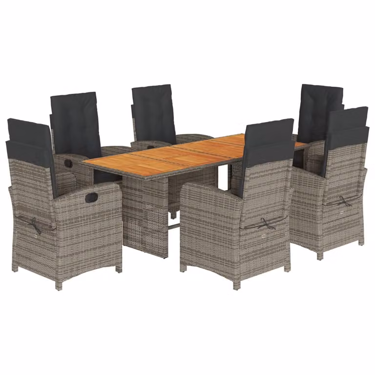 Set da Pranzo da Giardino 7 pz con Cuscini in Polyrattan Grigio