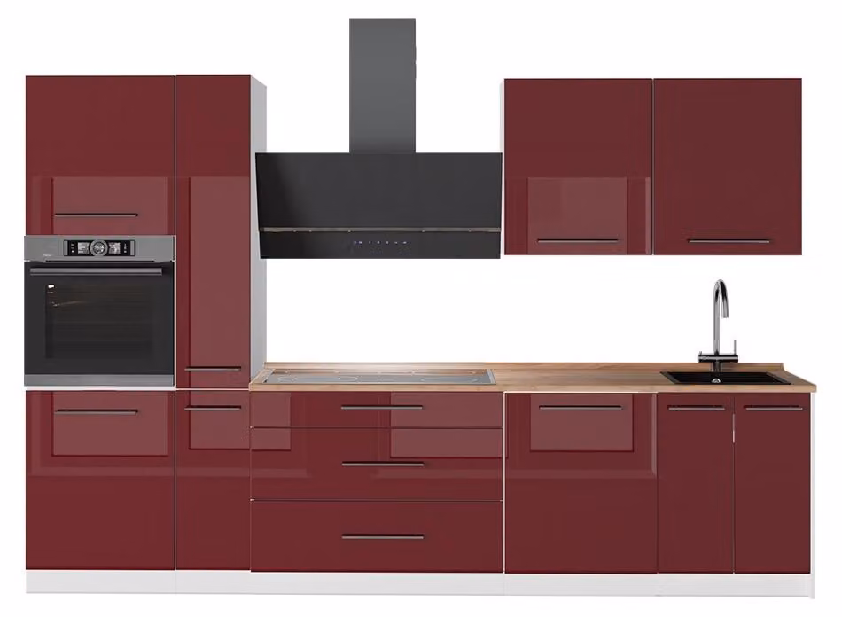 Cucina componibile Vicco Fame-Line Bordeaux lucido/Bianco 310 cm, PL Rovere, Model 64337