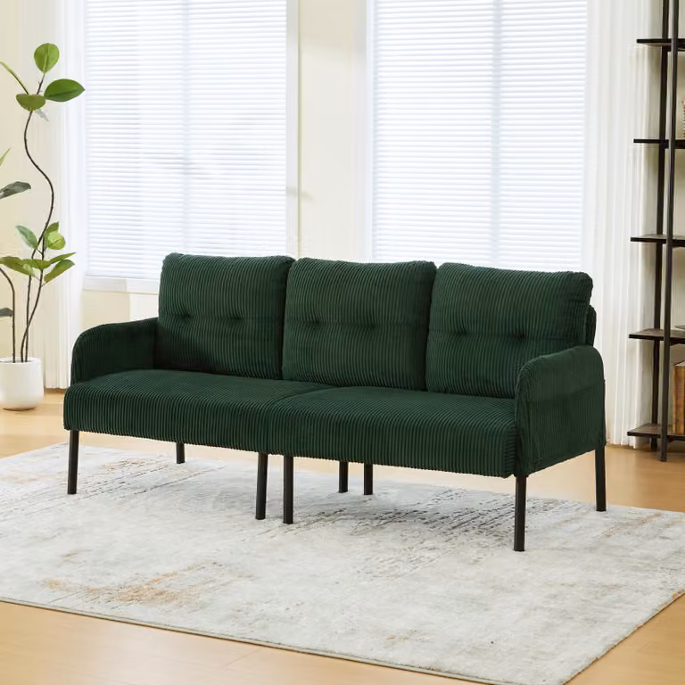 Divano okwish a 3 posti, con chaise longue, dotato di comode tasche laterali, schienale alto, gambe in metallo robuste, ideale per il soggiorno e la camera da letto, colore verde