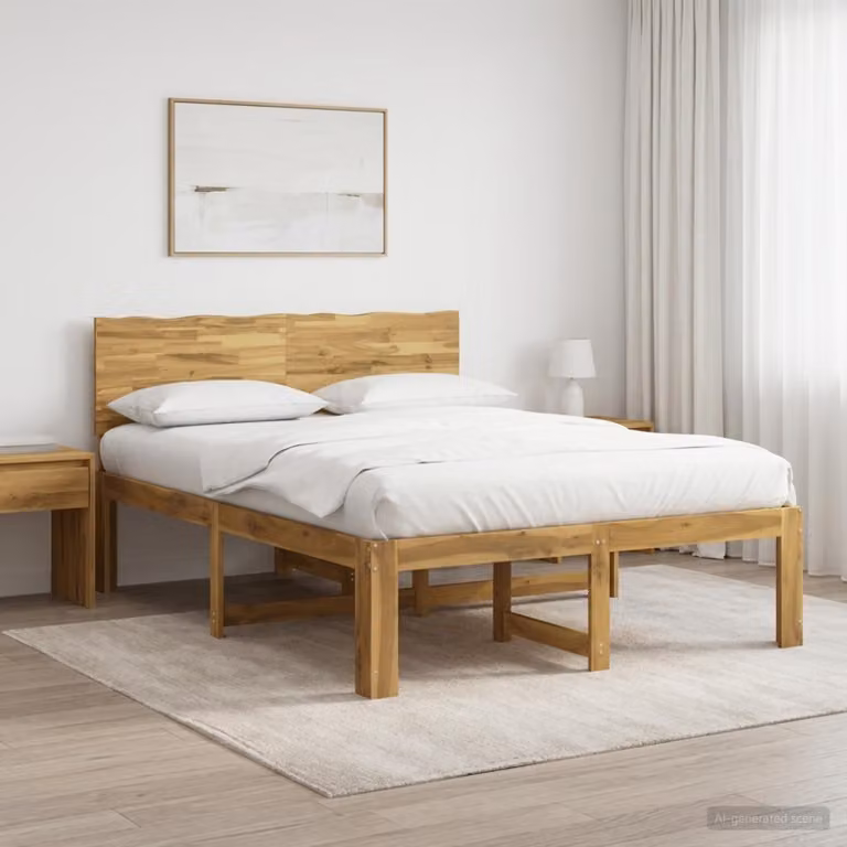 Letto matrimoniale con testiera ROSTOCK vidaXL in legno di acacia bianco L: 139 cm, P: 190 cm, H: 91 cm