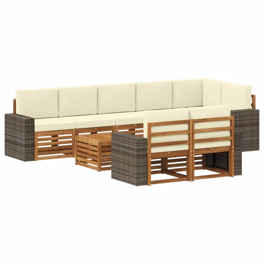 Set di divani da esterno vidaXL a forma di L con tavolino da caffè, 9 pezzi, in legno di acacia e poliestere resistente ai raggi UV, colore marrone e beige – 2