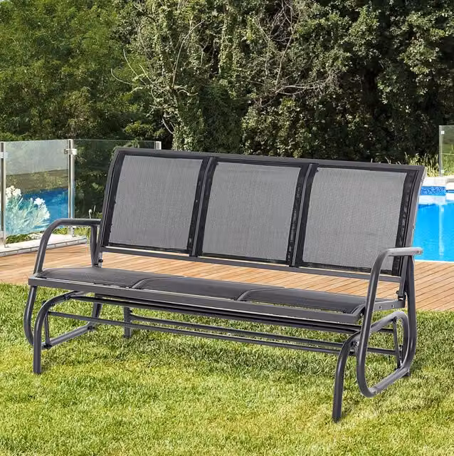 Panchina a Dondolo da Giardino in Metallo per 3 Persone 147x70x85 cm, Portata 300 kg, Grigio Scuro