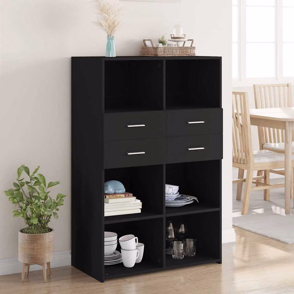 vidaXL Credenza Moderna Nera in Legno e MDF, L 80 cm x P 42,5 cm x H 124 cm – 1