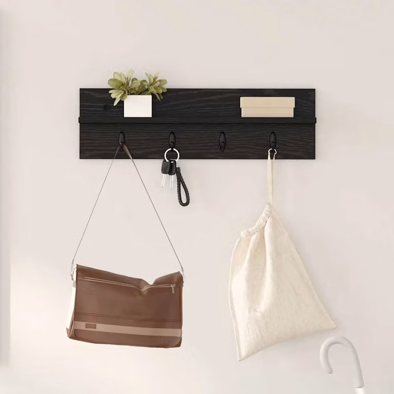 Appendiabiti a muro vidaXL moderno in nero con ganci distribuiti L: 60 cm, P: 10,5 cm, H: 18 cm
