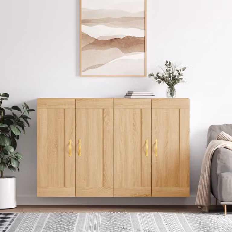 Set di 2 armadietti a parete vidaXL in legno Rovere Sonoma, design moderno con ante a battente e ripiani interni, colore marrone