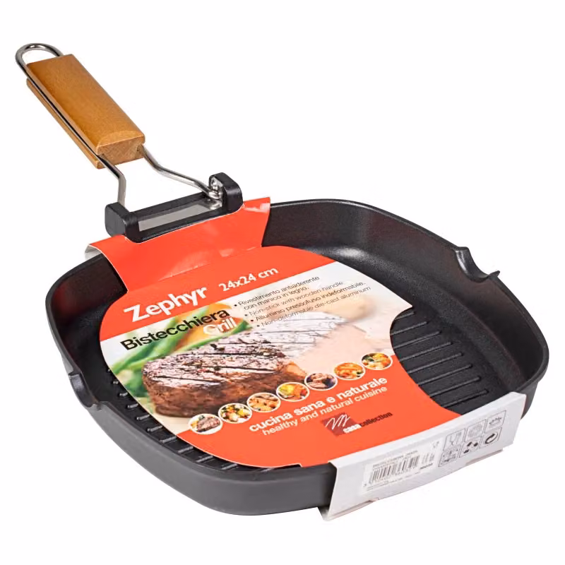 Set di 6 bistecchiere quadre Casa Collection in alluminio pressofuso con rivestimento antiaderente e manico pieghevole, colore nero, L: 24 cm x P: 24 cm – 2