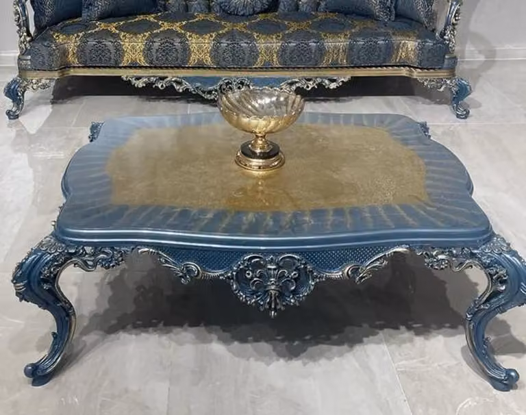 Casa Padrino tavolino barocco blu/oro - Sontuoso tavolo da salotto in stile barocco - Mobili da salotto in stile barocco - Arredi barocchi - Mobili barocchi - Mobili in stile barocco