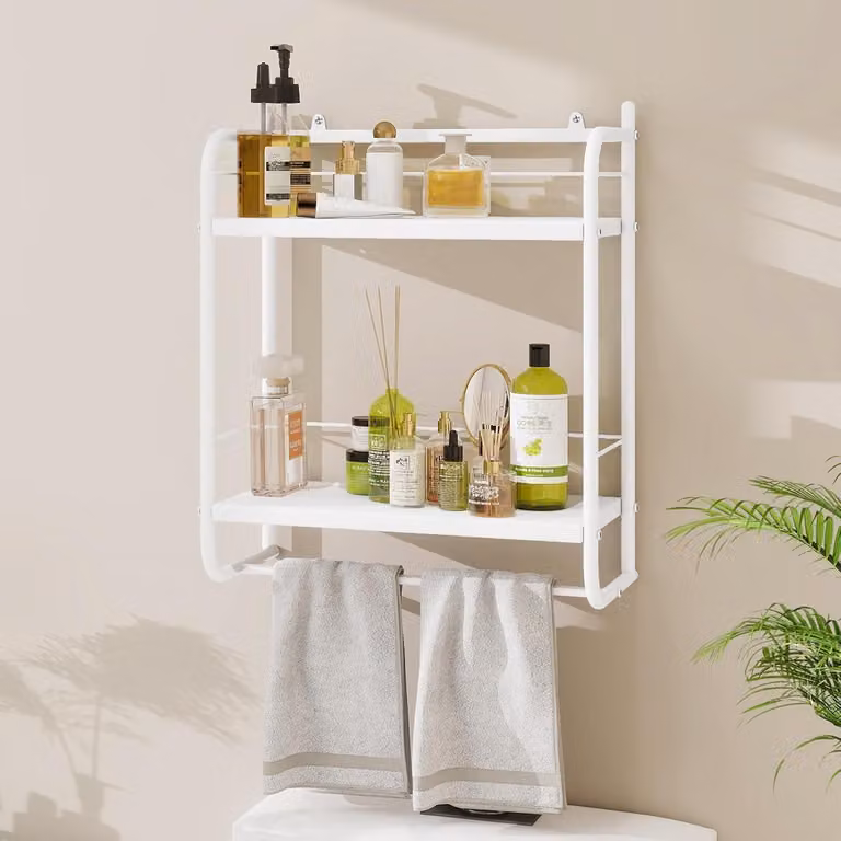 Scaffale da cucina a parete con 2 ripiani, mensole sospese con 2 ripiani regolabili, scaffale per il bagno, adatto per bagno, camera da letto, soggiorno, cucina, ecc