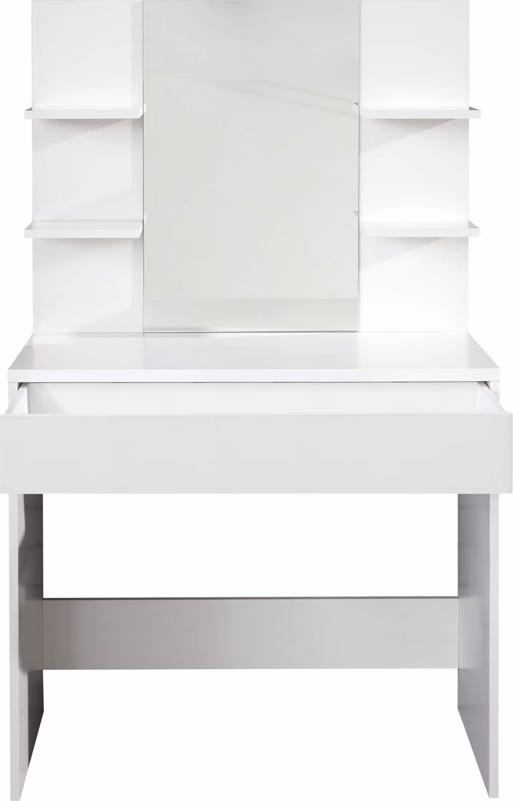Calicosy - Parrucchiere con 4 ripiani, 1 grande cassetto e 1 specchio L85 cm - Basix