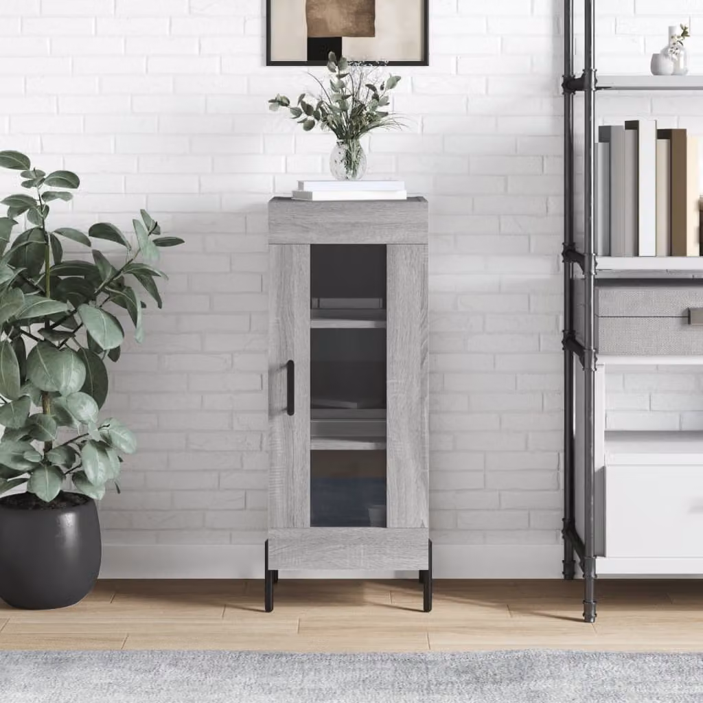 Credenza vidaXL in legno multistrato e metallo, Grigio, L/P/H: 34,5 x 34 x 90 cm