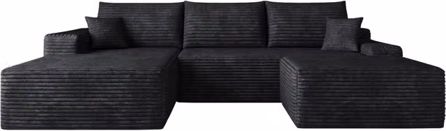Divano angolare modulare Boneless 270 cm con chaise longue a L in tessuto di velluto a coste nero, salotto e camera da letto