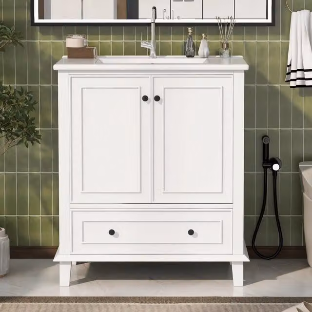 Mobile bagno REDOM moderno con lavabo in ceramica, L: 76 cm, P: 46 cm, H: 87 cm, bianco e nero