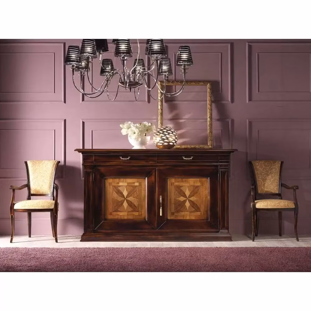 Credenza classica con 2 porte e intarsio geometrico bicolore Mobili 2G L/P/H: 200 x 56 x 113 cm – 1