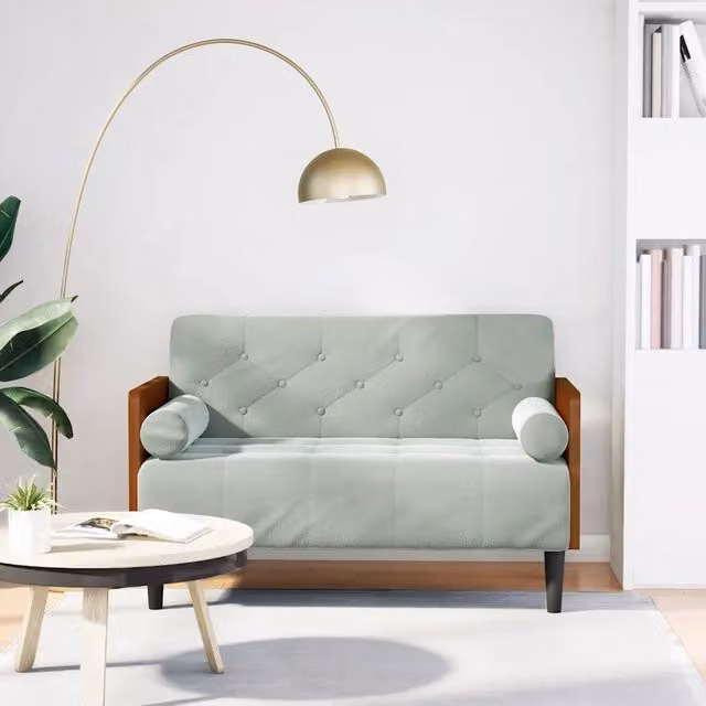 Divanetto moderno vidaXL in tessuto grigio con cuscini, L: 116 cm, P: 74,5 cm, H: 68 cm – 1