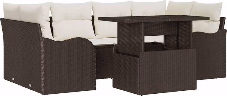 Set Divano da Giardino con cuscino 7 pcs Marrone Poly Rattan