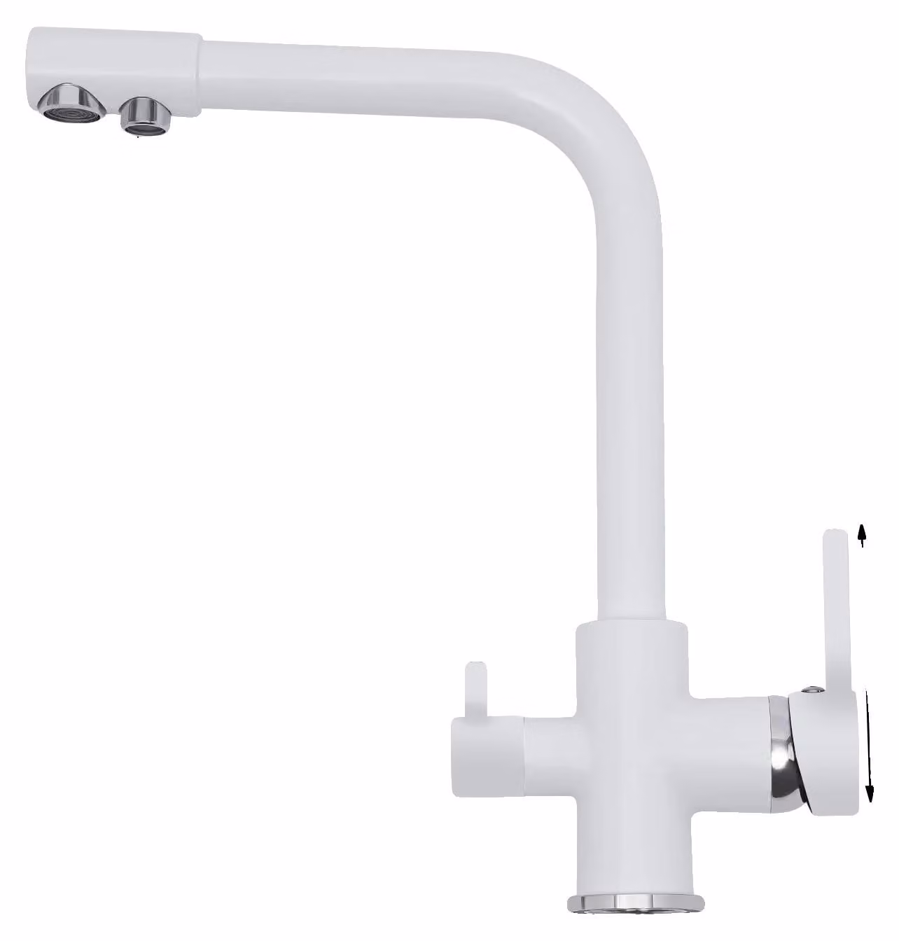 Rubinetto da cucina, girevole a 360°, design a doppia uscita, colore: bianco