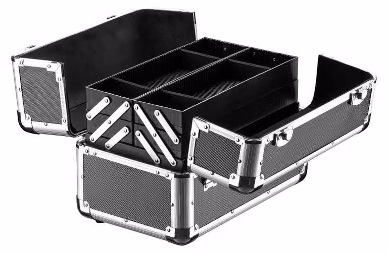 Valigetta portautensili - Cassetta portattrezzi con maniglia - 35,5 x 24 x 22,5 cm - ABS nero e acciaio - Con chiusura a chiave
