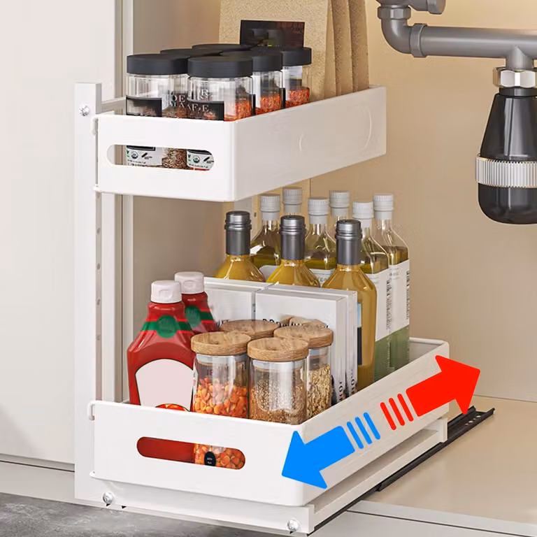 Organizzatore per mobile basso, 2 ripiani, metallo, bianco