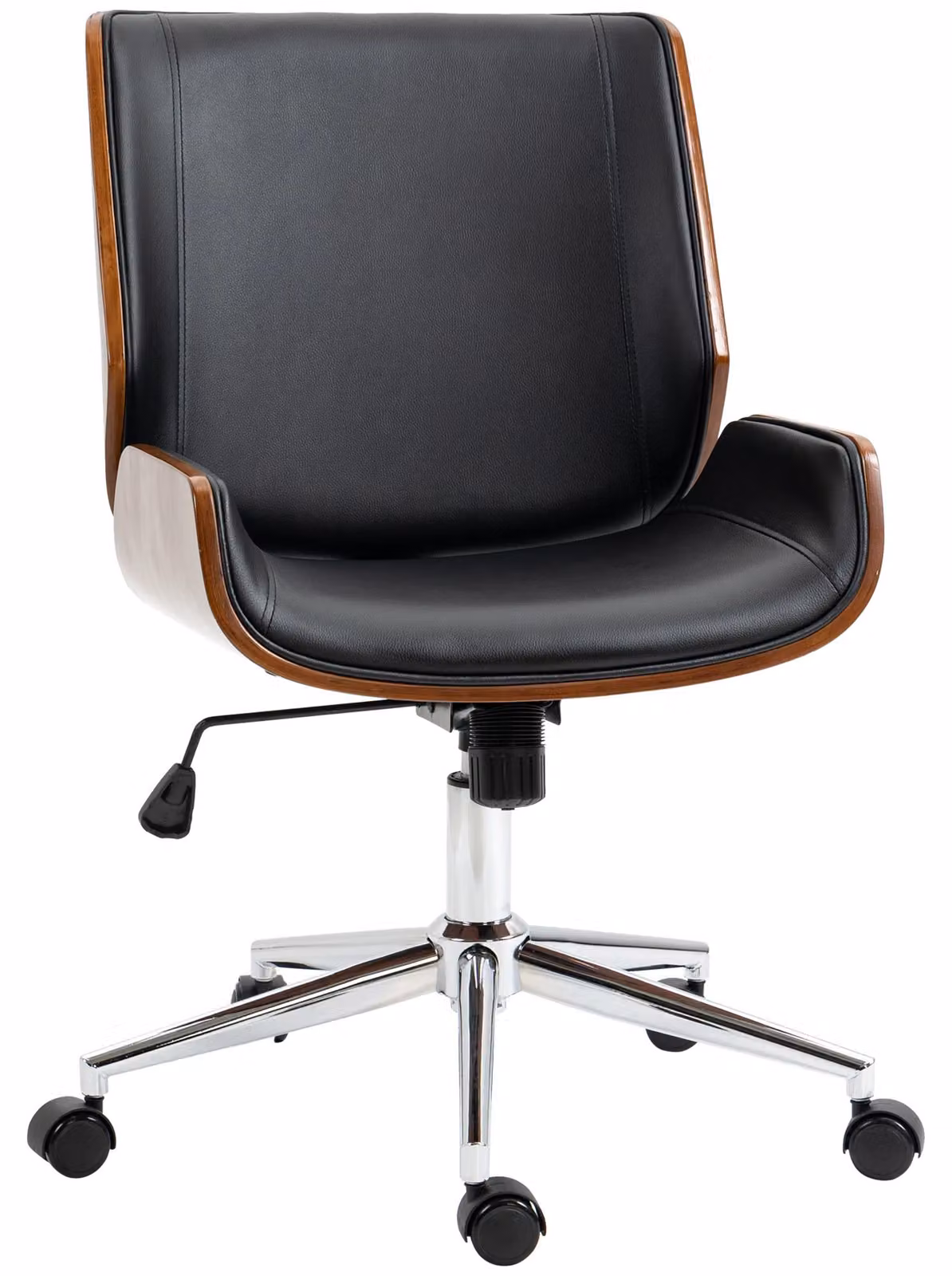 Sedia da ufficio - Sedia ergonomica per scrivania - Funzione basculante - Regolabile in altezza - Girevole - Rivestita in ecopelle - Con rotelle - Colore nero