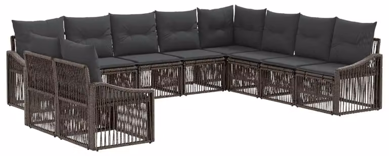 Set di divani da giardino, 10 pezzi, grigio, in rattan sintetico