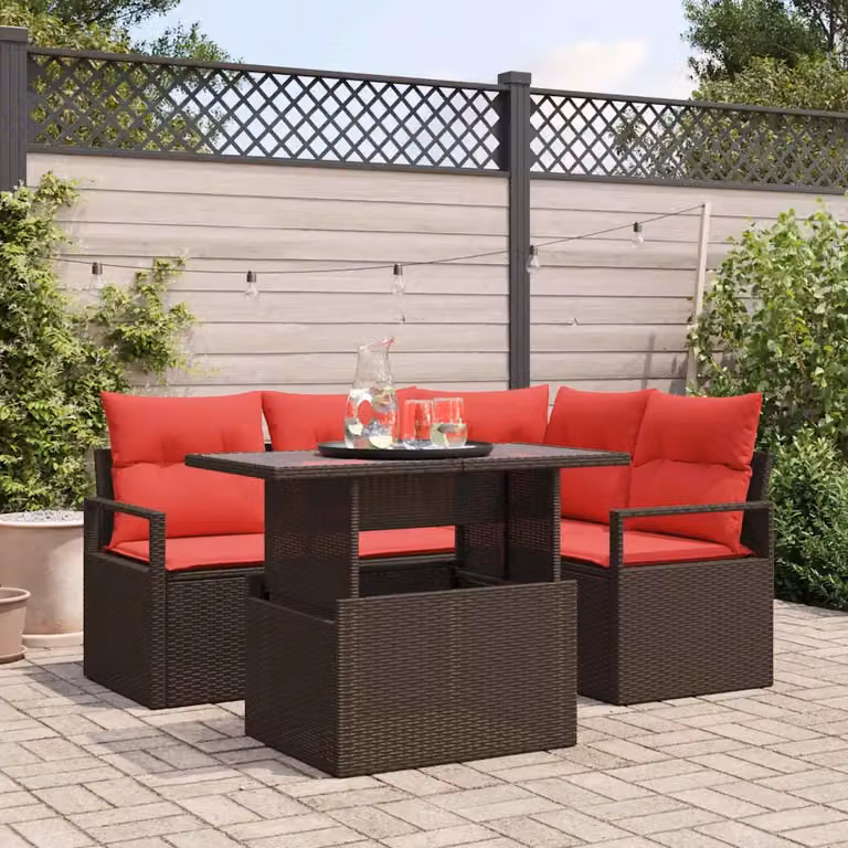 Set Divano da Giardino vidaXL 5 pz in Poly Rattan e Metallo, Colore Marrone