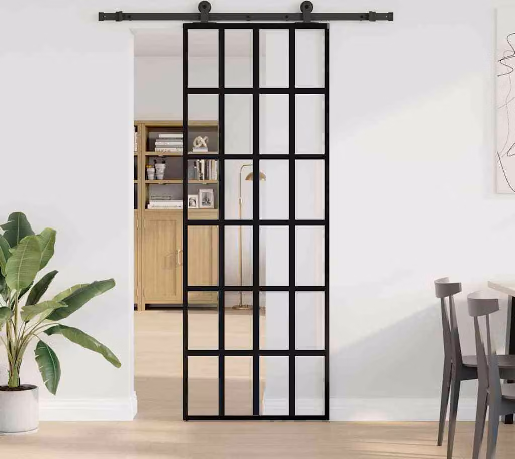 Porta Scorrevole con Ferramenta 76x205cm Vetro ESG Alluminio