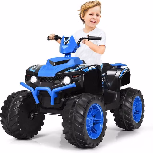 Costway Quad elettrico ATV 12 V per bambini con luci LED e musica, Blu, L/P/H: 104 x 67 x 74 cm – 1