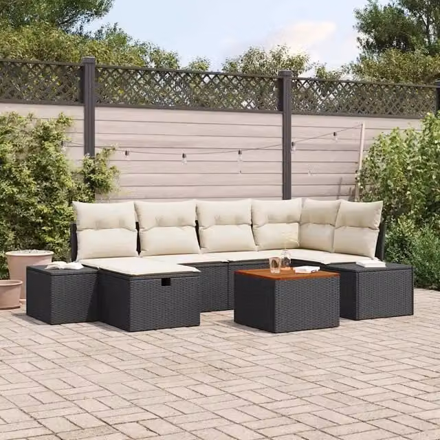 Set Divano da Giardino 7 pz Nero Poly Rattan 3360925