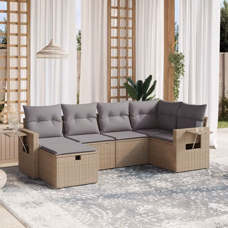 vidaXL Set Divano da Giardino a L 6 pz con Cuscini Beige e Grigio in Polyrattan e Metallo