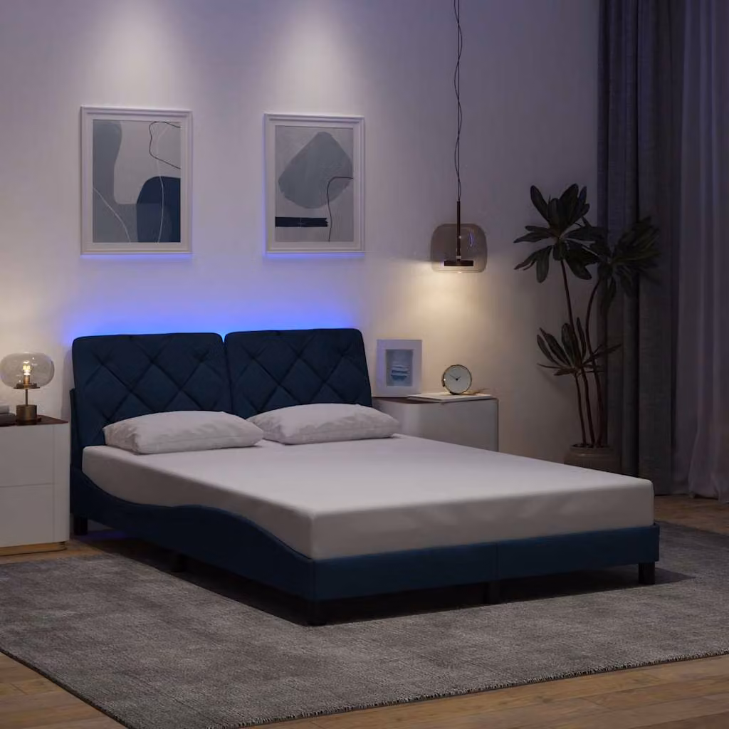 vidaXL Giroletto con LED e porta USB in tessuto blu, L/P/H: 190 x 140 x 74,5 cm