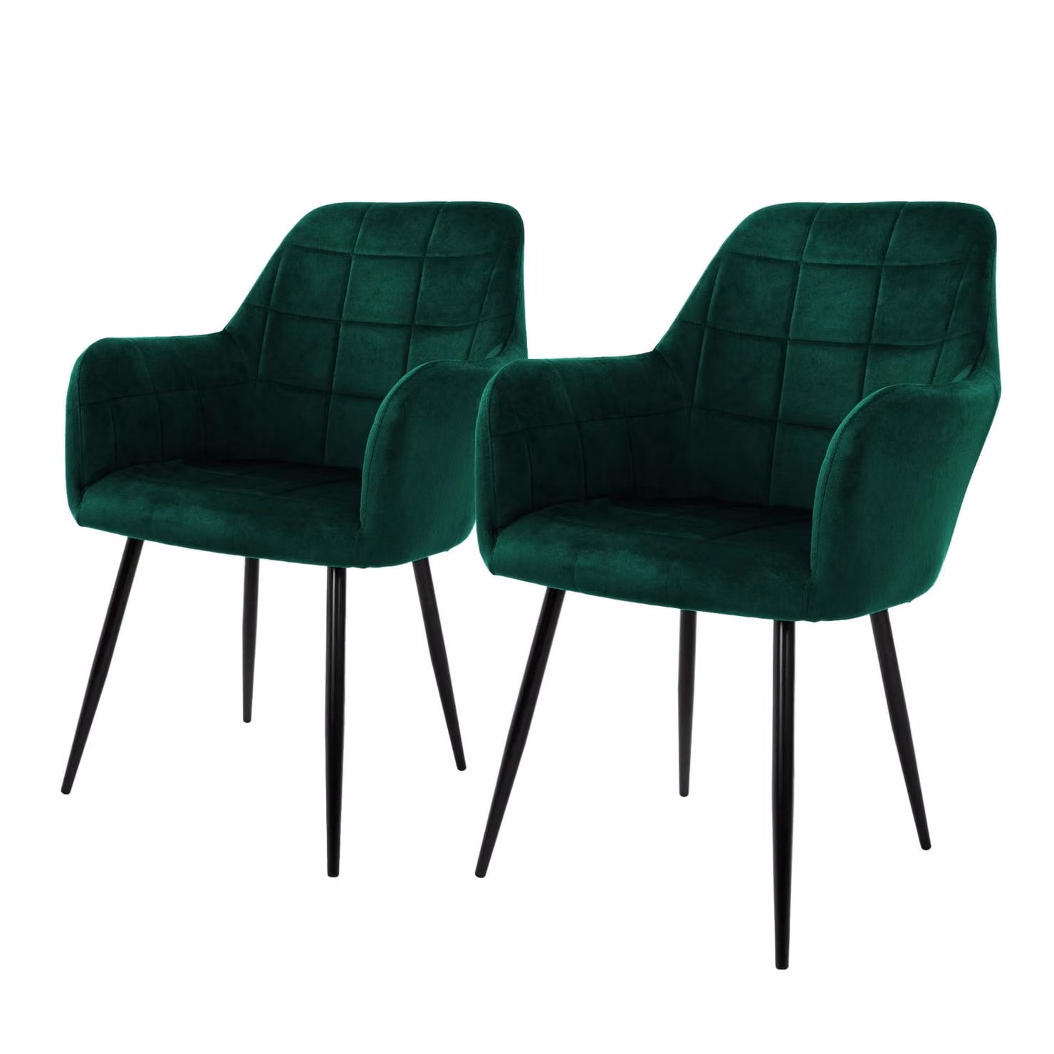 ML-Design set di 2 sedie da pranzo con schienale e braccioli, verde scuro, sedia da cucina con rivestimento in velluto, sedia imbottita con gambe in metallo