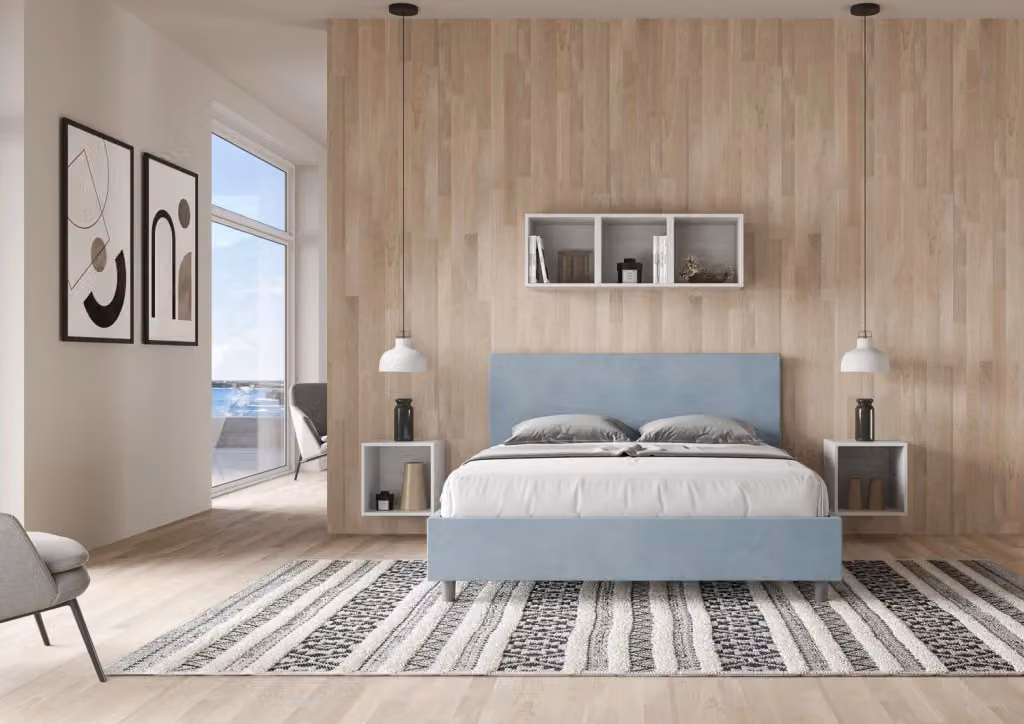 BS COM Letto matrimoniale contenitore imbottito in microfibra azzurro L/P/H: 160 x 200 x 175 cm – 2